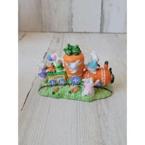 Happy Easter carrot kart train ceramic bunny rabbit glitter Village accessory